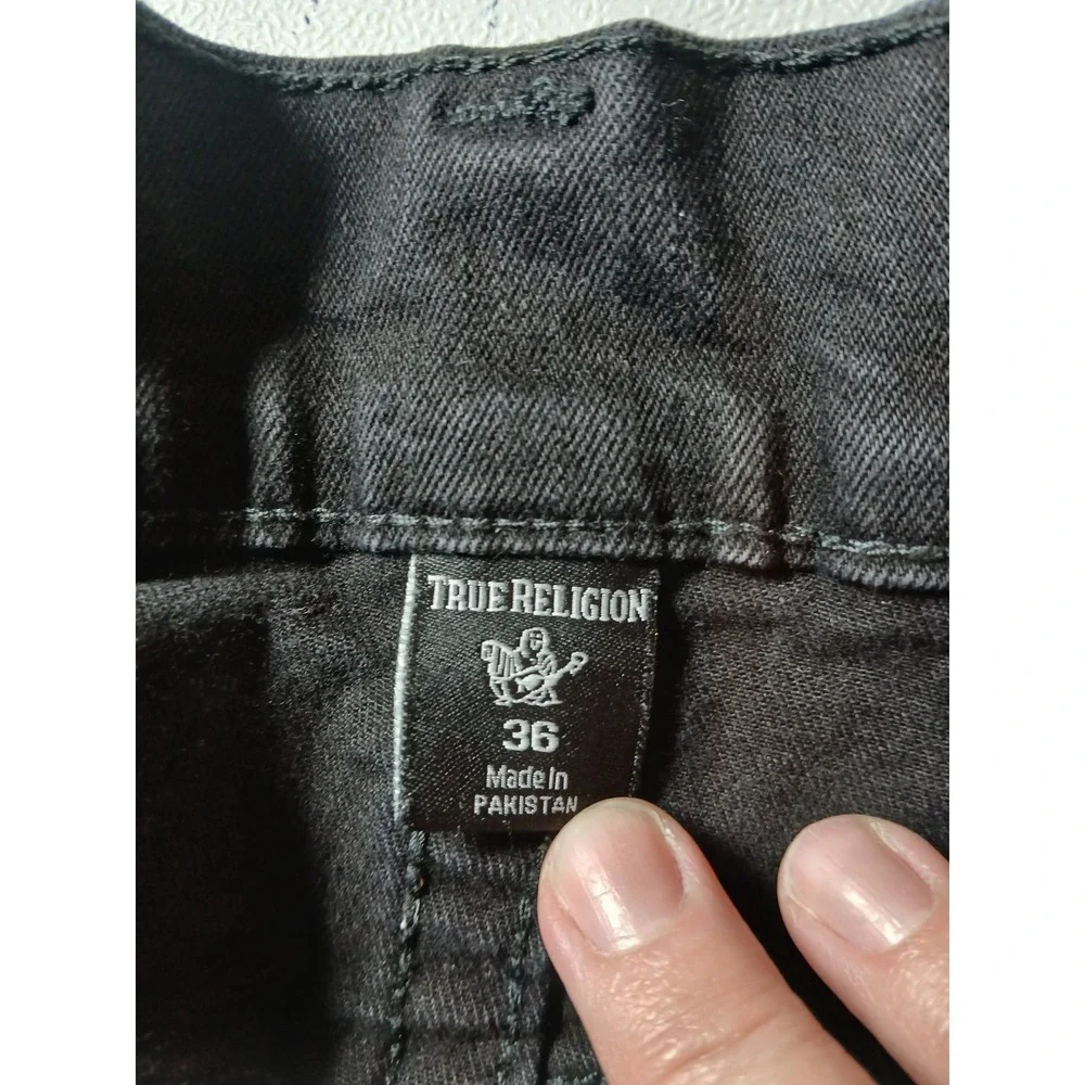 True Religion Geno Relaxed Slim Jeans Mens 36 Black Cut Off  Horseshoe READ